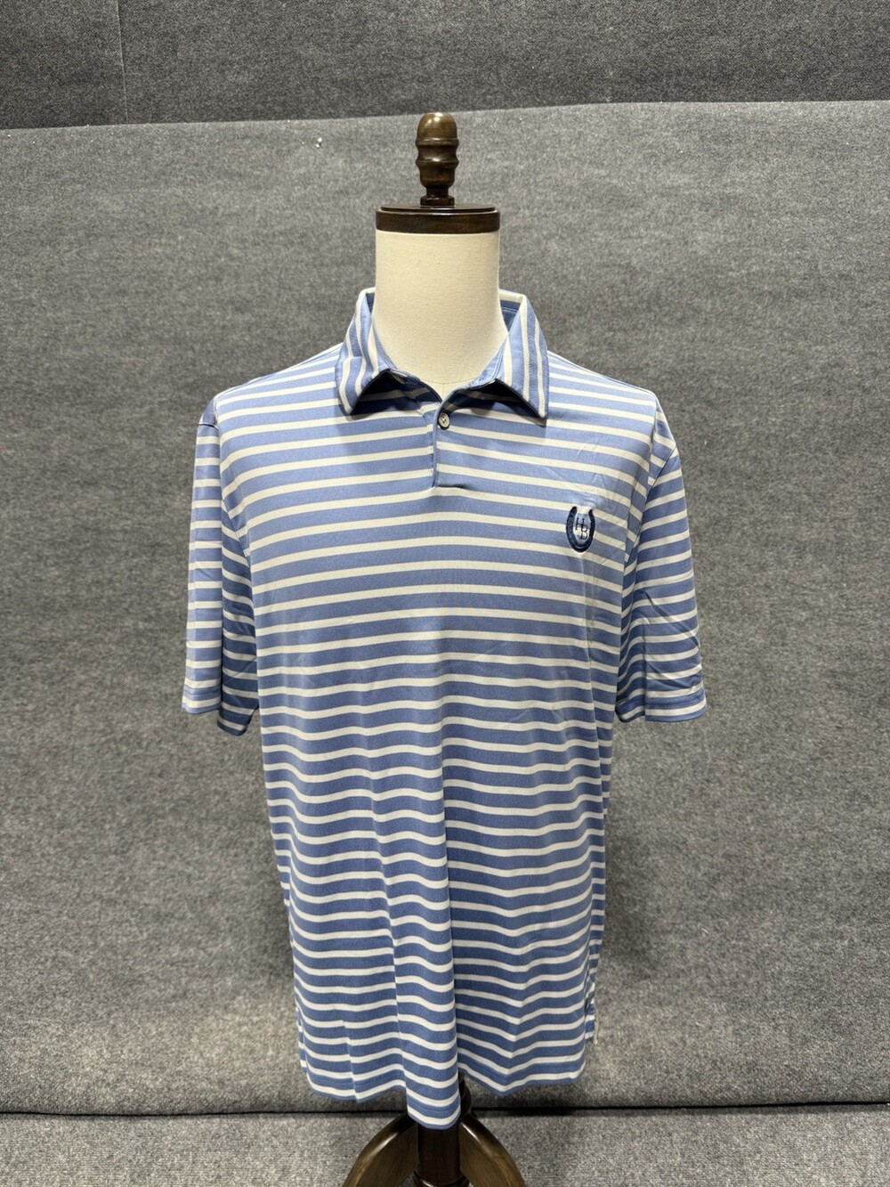 Ashworth Golf Polo Shirt Blue White Striped Performance Mens Large